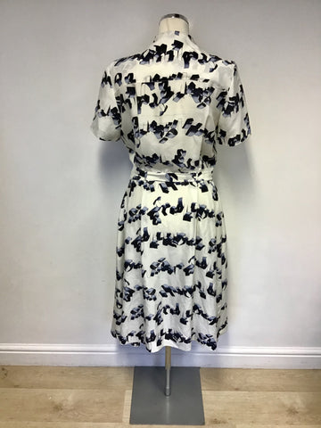 BRAND NEW & OTHER STORIES GRAPHIC STEAMER IVORY & BLUE PRINT SILK DRESS SIZE 12