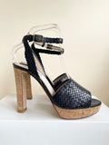 BRAND NEW LK BENNETT NAVY BLUE LEATHER PLAITED WEAVE CORK PLATFORM & HEEL SANDALS SIZE 5/38