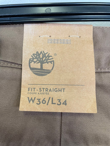 BRAND NEW TIMBERLAND LIGHT BROWN COTTON STRAIGHT LEG TROUSERS SIZE 36W/ 34L