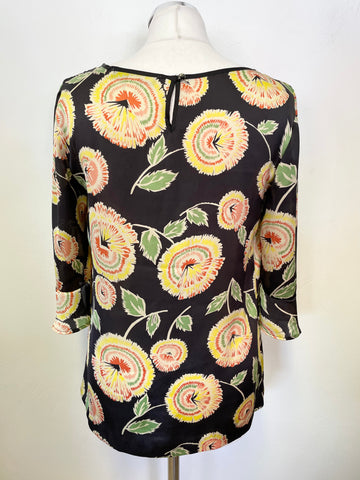 CLEMENTS RIBEIRO BLACK FLORAL PRINT TOP SIZE 10