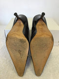 GUESS DARK BROWN & CAMEL TRIM ALL LEATHER HEELS SIZE 5/38