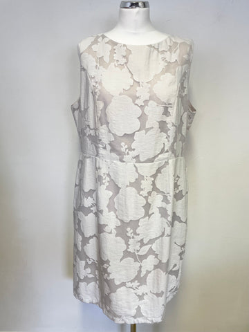 MINT VELVET GREY & WHITE FLORAL PRINT SLEEVELESS SHIFT DRESS SIZE 18