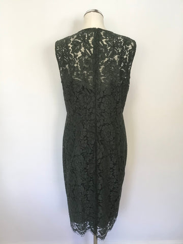 JIGSAW BOTTLE GREEN LACE SLEEVELESS PENCIL DRESS SIZE 14