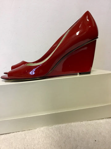 NINE WEST RED PATENT LEATHER PEEP TOE WEDGE HEELS SIZE 6/39