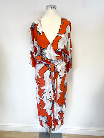 MINT VELVET RED JULIA PRINT HALF SLEEVE KIMONO WRAP DRESS SIZE 12