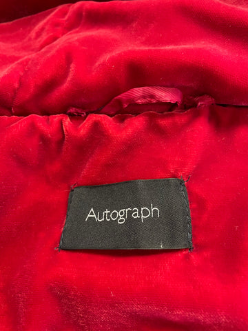 MARKS & SPENCER AUTOGRAPH RED VELOUR PADDED HOODED JACKET SIZE 12
