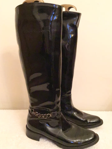 FINNISH DESIGNER PERTTI PALMROTH BLACK PATENT KNEE LENGTH BOOTS SIZE 5/38