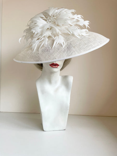 PHASE EIGHT IVORY & WHITE FEATHER TRIM FORMAL HAT