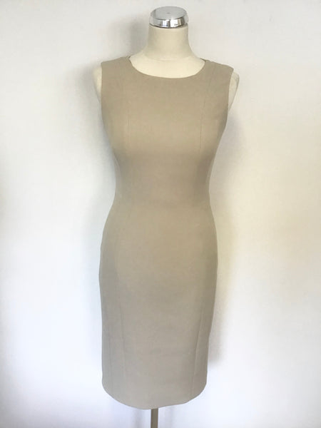 HOBBS BEIGE SLEEVELESS PENCIL DRESS SIZE 8