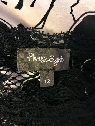 PHASE EIGHT PINK & BLACK FLORAL STRETCH LACE TOP DRESS SIZE 12