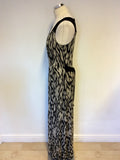HOBBS BLACK & BEIGE PRINT LONG MAXI DRESS SIZE 10