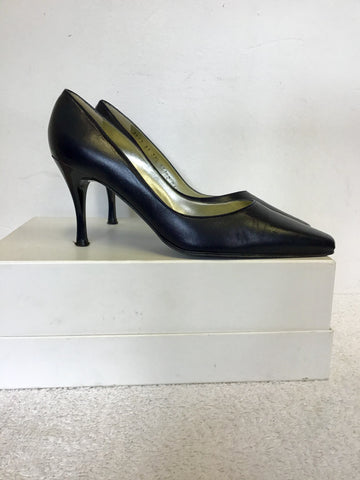 ROLAND CARTIER NAVY BLUE LEATHER HEELS SIZE 4.5/37.5