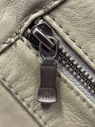 TED BAKER AMOUR STONE GREY SOFT LEATHER ZIP UP JACKET SIZE 3 UK 10/12