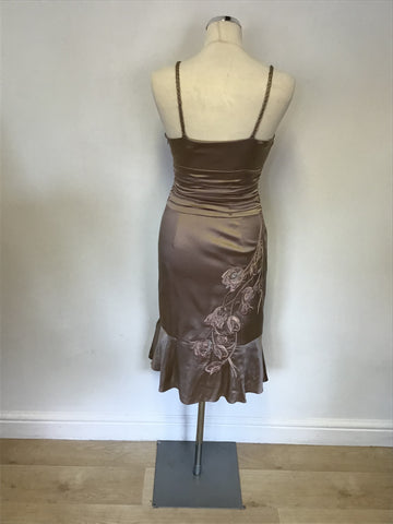 KAREN MILLEN MINK SILK EMBROIDERED STRAPPY DRESS SIZE 8