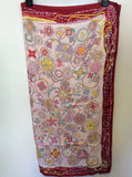 LOUIS VUITTON PINK & MULTI COLOURED FLORAL & BEAD PRINT SILK SCARF