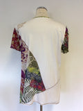 ELISA CAVALETTI WHITE & MULTICOLOURED PRINT EMBELISHED SHORT SLEEVE TOP SIZE XXL