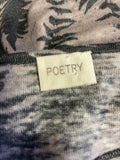 POETRY MAUVE & GREY LEAF PRINT LINEN FINE KNIT TIE FRONT TOP SIZE 18