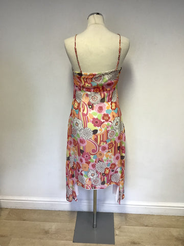 KAREN MILLEN MULTI COLOURED PRINT SILK STRAPPY DRESS SIZE 12