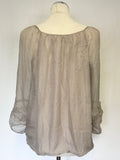 MINT VELVET BEIGE SILK & LACE TRIM 3/4 SLEEVE TOP SIZE 14