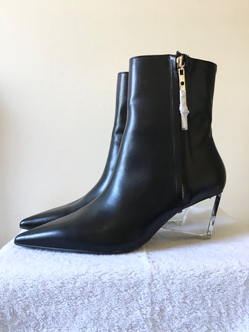 BRAND NEW ZARA BLACK LEATHER PERSPEX HEEL ANKLE BOOTS SIZE 7/40