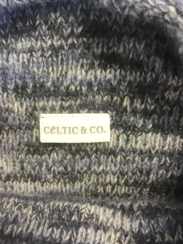CELTIC & CO BLUE MARL & CREAM TRIM 100% WOOL LONG SLEEVE JUMPER SIZE L