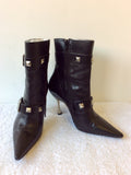 RED OR DEAD BLACK LEATHER STUDDED HEELED BOOTS SIZE 6/39