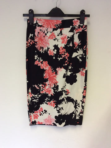 FRENCH CONNECTION BLACK,PINK & WHITE FLORAL PRINT PENCIL SKIRT SIZE 8