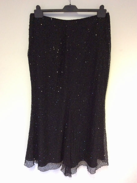 BRAND NEW GINA BACCONI BLACK SILK SEQUINNED LONG EVENING SKIRT SIZE 18