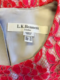 LK BENNETT WARDOUR JELLY BEAN PINK LACE OVERLAY SHORT SLEEVE PENCIL DRESS SIZE 12