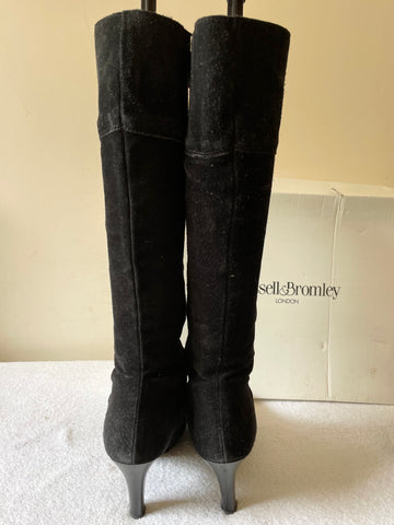 RUSSELL & BROMLEY QUICK FIRE BLACK SUEDE KNEE LENGTH HEELED BOOTS SIZE 6/39