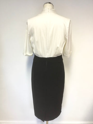 JOHN LEWIS IVORY UPPER  & BLACK V NECKLINE PENCIL DRESS SIZE 10