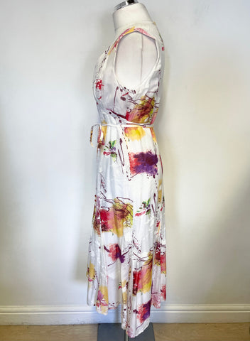 BRAND NEW APANAGE FEMME WHITE & MULTICOLOURED COTTON & SILK SLEEVELESS DRESS SIZE 14