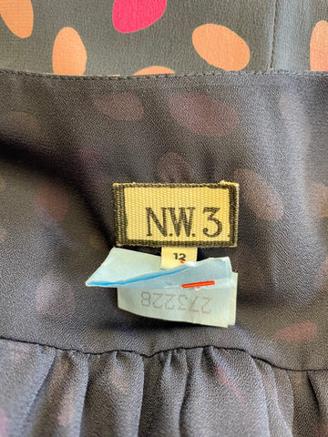 HOBBS NW3 BLUE & PINK SPOT SILK FRILL NECKLINE CAP SLEEVE TIE BELT DRESS SIZE 12