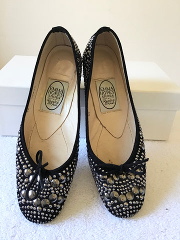 EMMA HOPE BLACK SUEDE & METAL STUDDED BALLET FLATS SIZE 2.5 / 35