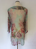 LINI MINT GREEN & PINK FLORAL PRINT EMBELLISHED SILK BEACH COVER UP/ TOP SIZE 10