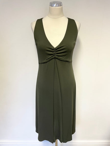 DAKS DARK GREEN SLEEVELESS V NECKLINE STRETCH JERSEY DRESS SIZE S