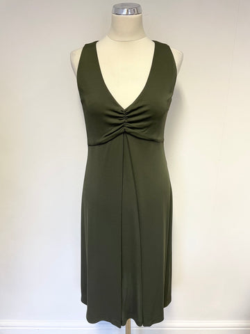 DAKS DARK GREEN SLEEVELESS V NECKLINE STRETCH JERSEY DRESS SIZE S