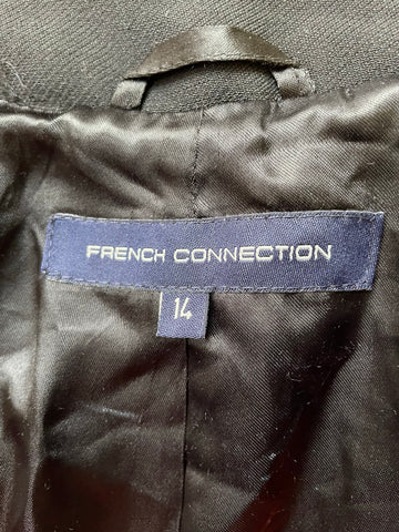 FRENCH CONNECTION BLACK 100% VIRGIN WOOL SATIN TRIMMED COAT SIZE 14