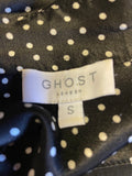GHOST BLACK & WHITE SPOT LONG SLEEVE TIE WAIST DRESS SIZE S