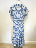 ANOKHI FOR EAST BLUE & WHITE PAISLEY PRINT MIDI DRESS SIZE 14