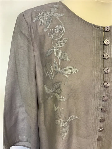 JACQUES VERT GREY EMBROIDERED DUSTER COAT SIZE 18