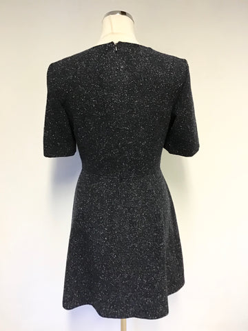 HOBBS NW3 DARK BLUE MARL WOOL & SILK BLEND SHORT SLEEVE DRESS SIZE 10