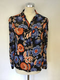 SOMERSET BY ALICE TEMPERLEY NAVY BLUE & ORANGE FLORAL PRINT BLOUSE SIZE 10