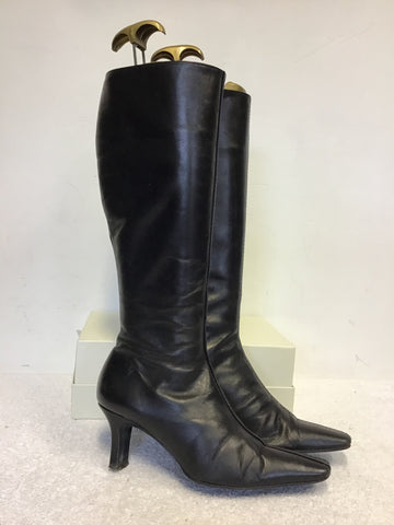 ROBERTO VIANNI BLACK LEATHER KNEE LENGTH BOOTS SIZE 4/37