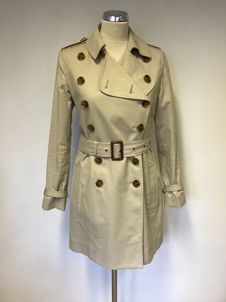 FRENCH CONNECTION BEIGE COTTON BLEND BELTED TRENCH COAT/MAC SIZE 8