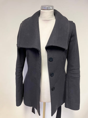 REISS CASPER BLACK WOOL BLEND COLLARED FITTED BELTED JACKET SIZE S