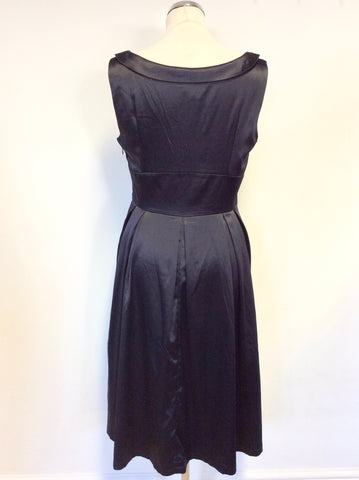 LINDY BOP DARK BLUE SATIN SLEEVELESS FIT & FLARE SPECIAL OCCASION DRESS SIZE 14