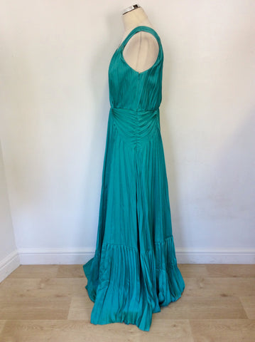DIANE VON FURSTENBERG GREEN PLEATED GRECIAN STYLE LONG EVENING DRESS SIZE 12