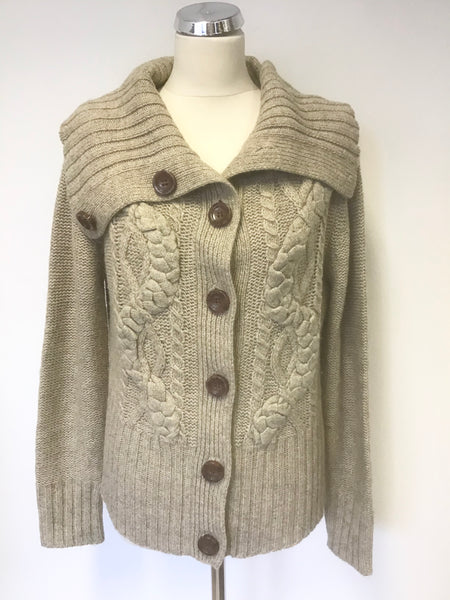 PARAPHASE OATMEAL BEIGE CHUNKY CABLE KNIT CARDIGAN SIZE XL