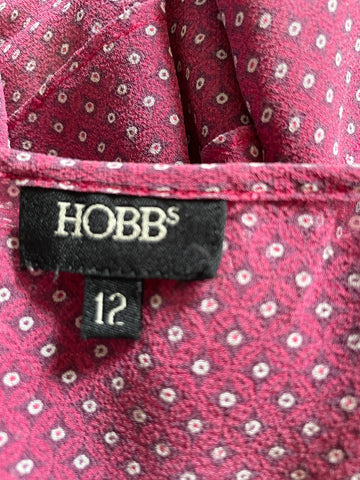 HOBBS BURGUNDY SILK SPOT PRINT SCOOP NECK SHORT SLEEVE TOP SIZE 12